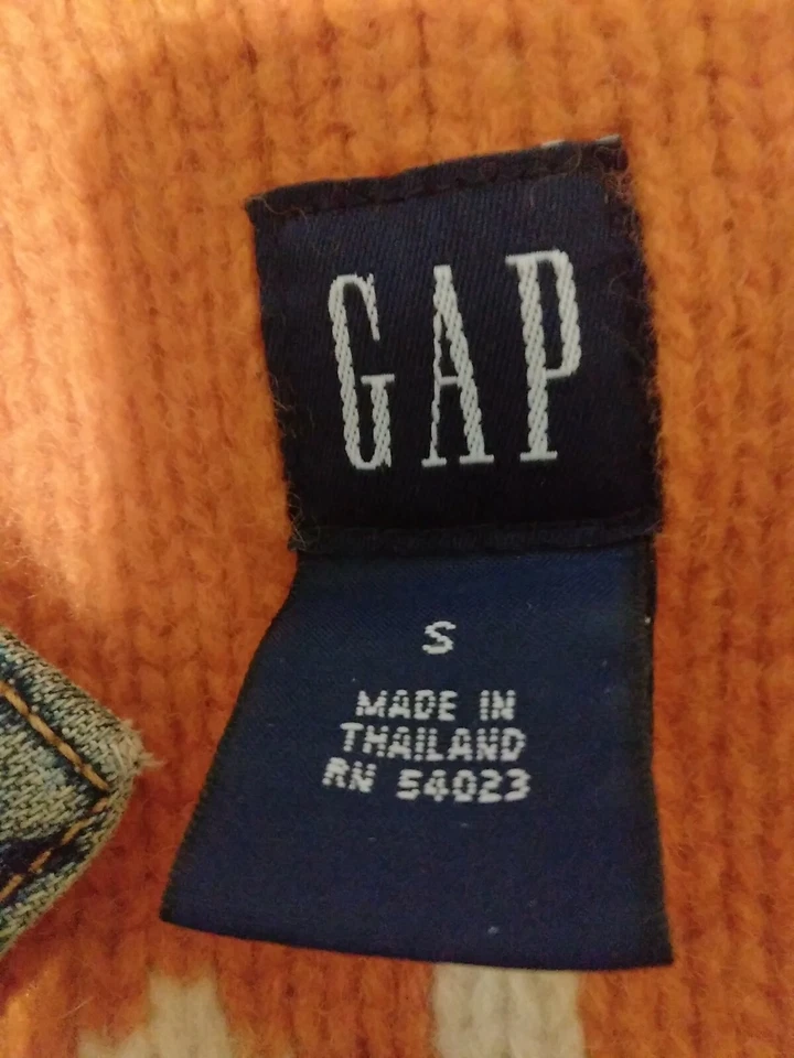 Small Juniors Gap Womens Blue Denim Jean Jacket Sweater Lined Orange Flake crop - Image 2 of 4