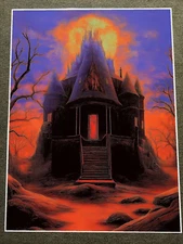 Haunted House on Fiery Night Poster 18x24in