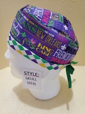 Mardi Gras words Men's Skull/Chemo Surgical Scrub Hat/Cap Handmade