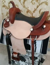 New Leather Western Brown -Turquoise Saddle For Horse Tack With Comfortable Set