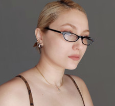 Vintage Black Cat Eye Stones Eyeglasses Frame Christie's By DIESSE 90s 00s Y2k