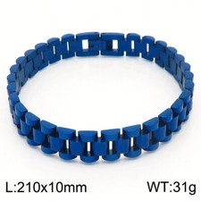 10mm 8.26'' Blue Stainless Steel Strap type Link Chains Mens Women Cool Bracelet