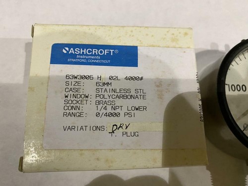 MANÓMETRO ASHCROFT # 63W3005 H 02L 0-4000PSI 1/4NPT - Imagen 5 de 5