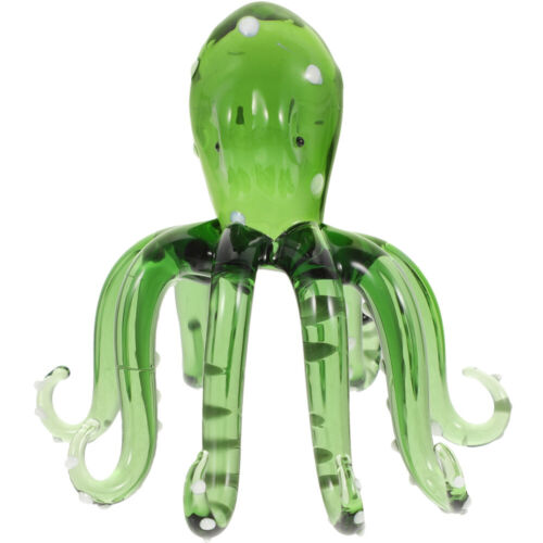 Oktopus Glasfigur grün, Mundgeblasen, Meerestier-Kunstwerk, Briefbeschwerer - Afbeelding 1 van 12