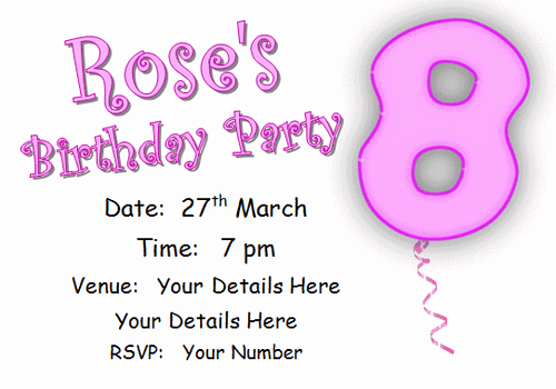 10 Personalised INVITATIONS, girls birthday party invite pink AGE8 cards eight - Picture 9 of 13