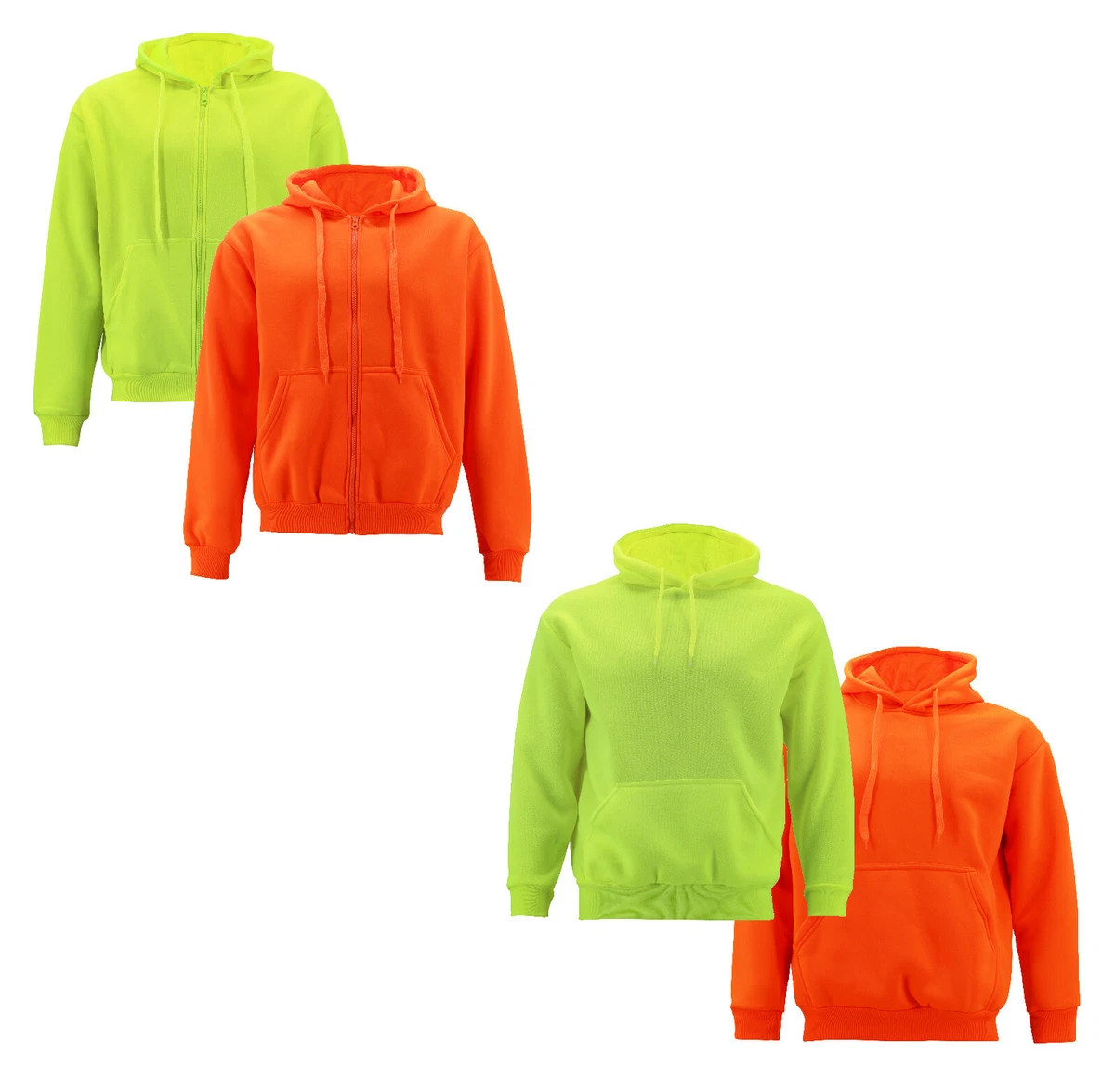 Men's Neon High Visibility Sweater Pullover & Zipper Hoodie Fleece  Sweatshirt (Neon Yellow Zip Up, S) 