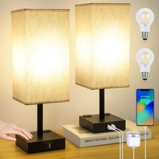 Bedside Lamps Set of 2 Touch Table Lamps with USB-C USB-A Charging Ports, 3 Way