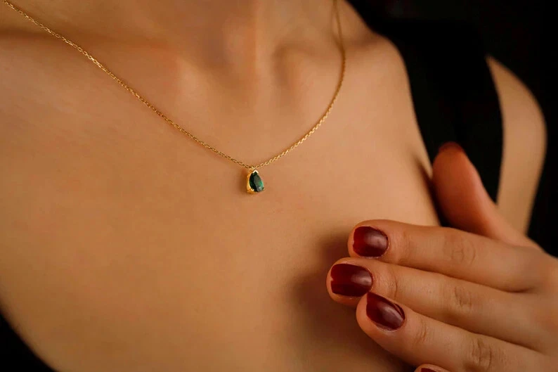 Conjuntos de collar pendientes elegantes joyas regalo para esposa pera laboratorio esmeralda creada Foto 4 de 4