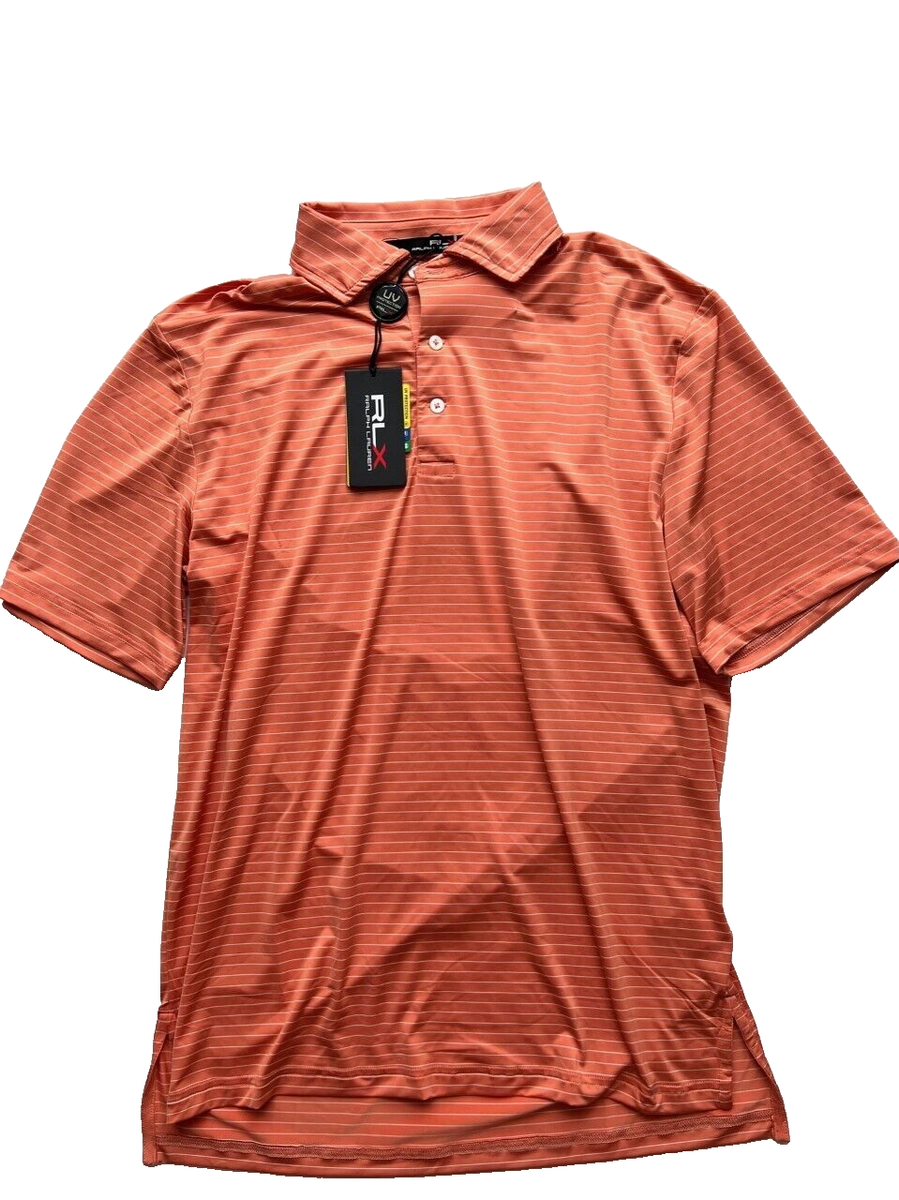 RLX Ralph Lauren Wicking UV Sand Hollow Striped Polo Shirt Orange
