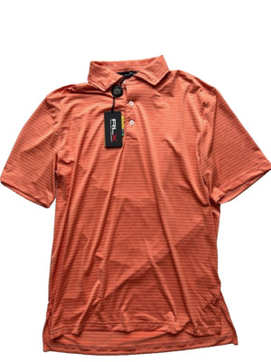 RLX Ralph Lauren Wicking UV Sand Hollow Striped Polo Shirt Orange