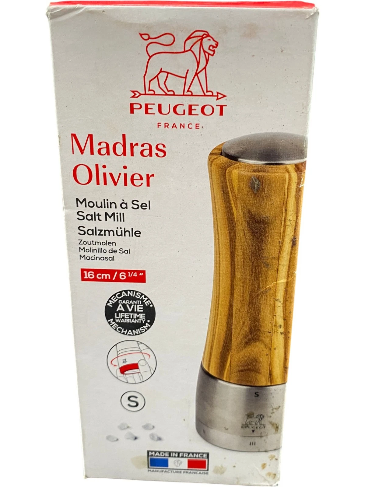 Peugeot Madras Olivier Salt Mill 16cm Stainless Steel Wood 1 XJV001