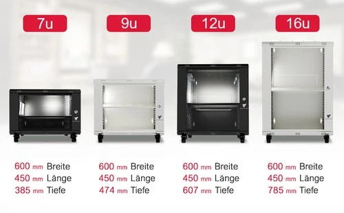 Netzwerkschrank Serverschrank Server-Racks inkl. Zubehör in 7U, 9U, 12U, 16U