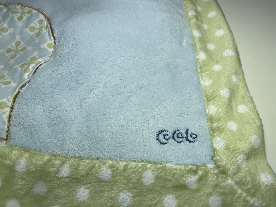 Manta de seguridad para bebé Cocalo azul elefante verde lunares ribete felpa *LEER* Foto 4 de 4