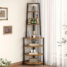6 Tier Corner Shelf 69 Inch Industrial Bookshelf with Metal Frame, Multipurpo...