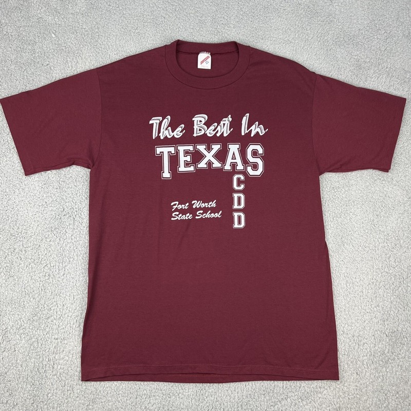 Vintage Fort Worth State School Shirt Mens 2XL XXL Red Maroon Single Stitch