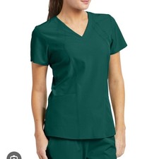Barco One Scrub Top Womens Size S Hunter Green Racer 4 Pocket V Neck