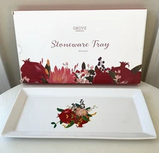 Grove Collaborative Stoneware Tray Pomegranate Floral 10x5" Sink Side Dish Tray