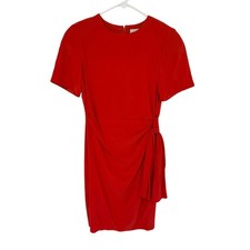 Casual Corner Vtg 100% Silk Red Side Tie Sheath Cocktail Dress Womens 4 80s