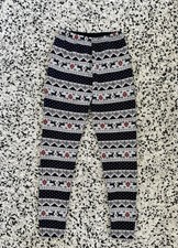 Leggings Gr. S 36 Blau Rot Weiß Norweger Muster Warm Gefüttert Weihnachten