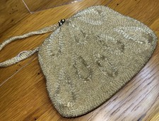 Vintage Yellow Beaded Snap Shut Evening Purse Clutch