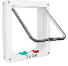 NEW Cat Door Pet Flap 4-Way Locking Door for Cats  Small Pets White