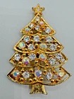 C7-6895 VINTAGE BROOCH GOLD SIGNED EISENBERG ICE 2.2" CHRISTMAS TREE RHINESTONE