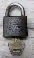 Corbin Padlock and Key Set Brass Base 1 Keys Used Tested 