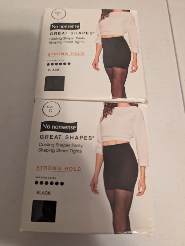 2 Pair Great Shapes No Nonsense Black Shaping Sheer Tights Size C New In Box