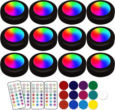 13-Color LED Puck Lights with Remote Control | Wireless Battery-Powered Stick-On