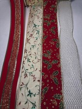 Christmas Wired Ribbon Gold Red Green Holly Velvet Glitter 20 yards total