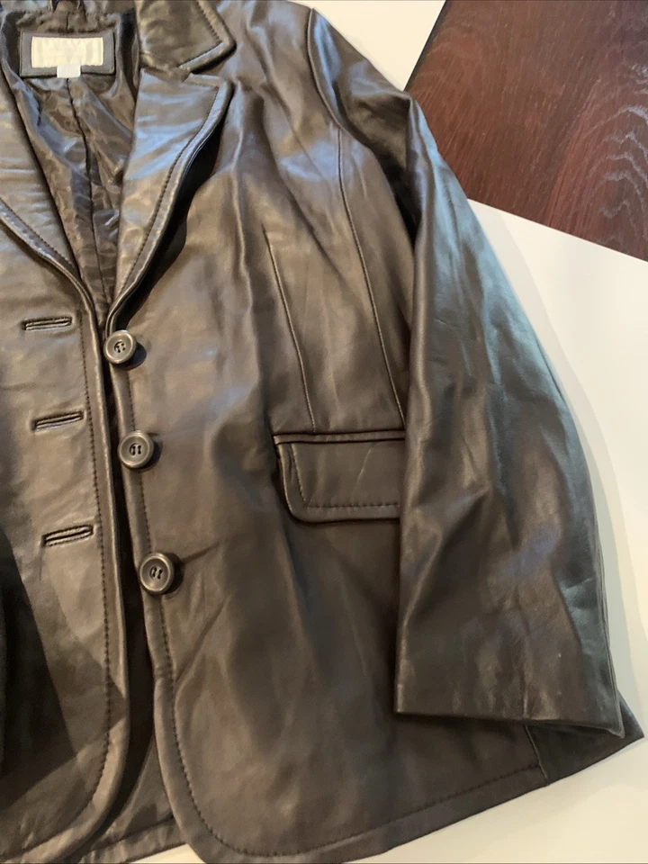 Chaqueta de Cuero Worthington Piel de Cordero Genuina Talla L Marrón Fina Usada Foto 2 de 4