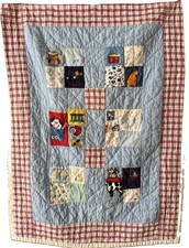 Vintage Handmade Personalized Baby Quilt Patchwork Little Boys Nursery 39x55