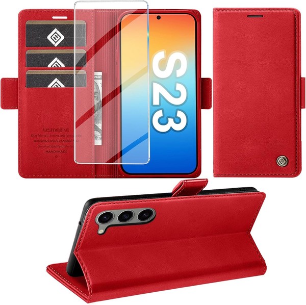 HandyhüLle Flip Case FüR Samsung Galaxy S23 5G Rot Leder Mit Standfunktion-image