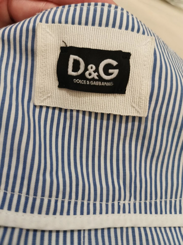AUTÉNTICA Mini Camisa-Vestido Vintage D&G Dolce & Gabbana Rayas Azules IT 40 Foto 2 de 4