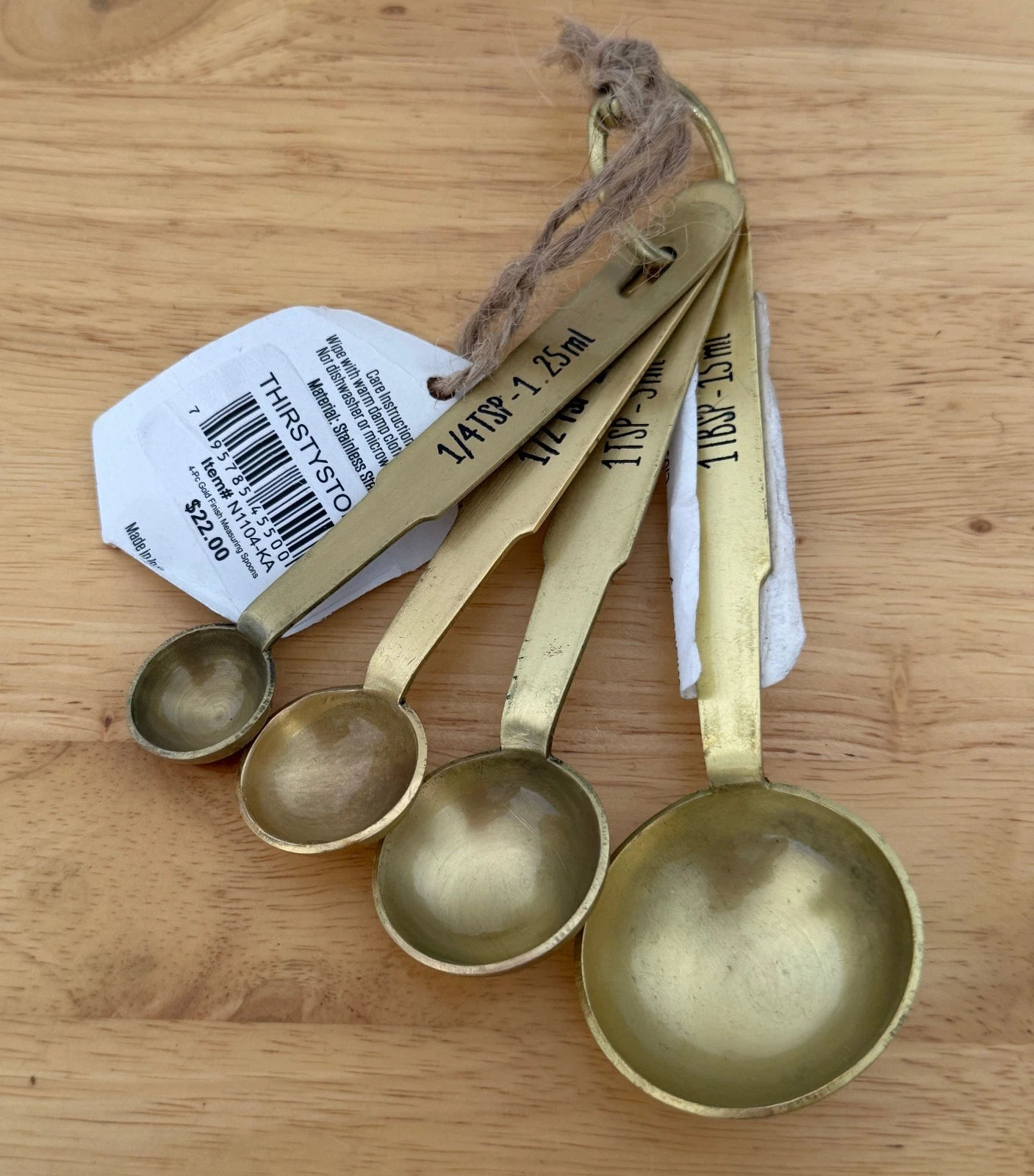 New Thirstystone 4-Piece Gold Finish Stainless Steel Measuring Spoons