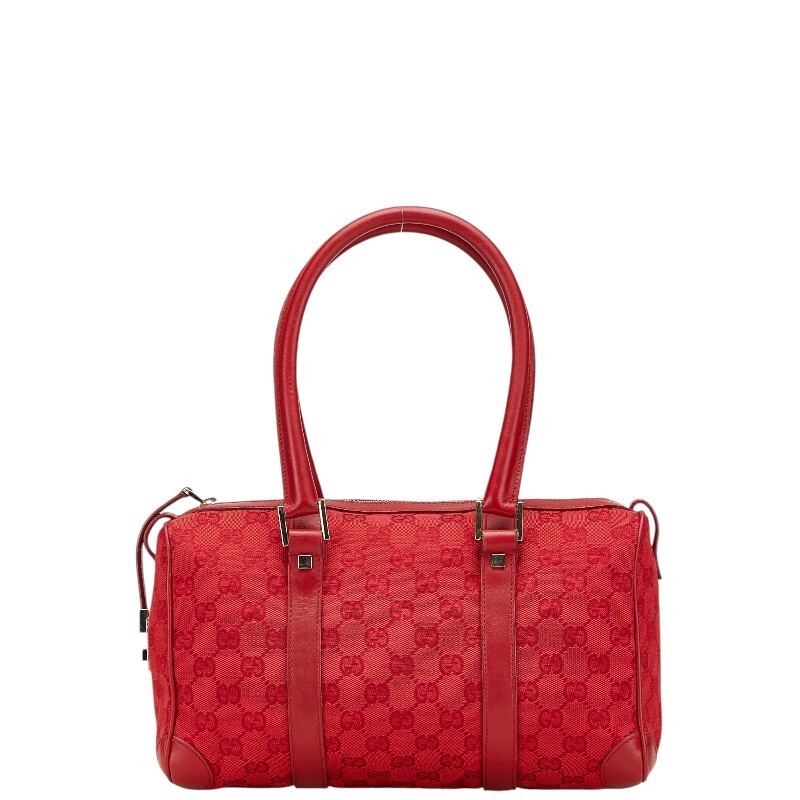 GUCCI GG Mini Boston Bag in Red Canvas & Leather Pre-Owned