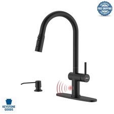 Matte Black Touchless Kitchen Faucet with Pull-Down Sprayer  Soap Dispenser