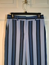 Ann Taylor LOFT Flat Front Side Pockets Washable Blue Stripe Wide Leg Pants sz 0