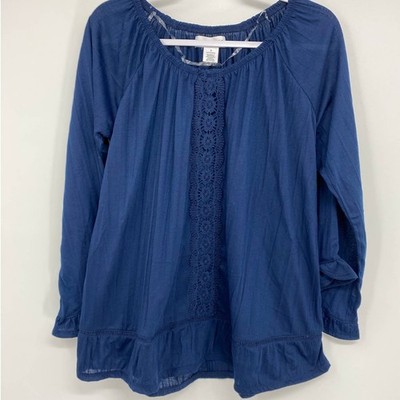 Sag Harbor Womens Navy Blue Peasant Shirt Blouse Top NEW Small