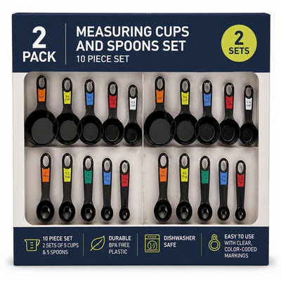 Farberware Professional 10 Piece Measuring Cup and Spoon Set Black Plastic 2 Pac