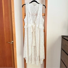 Buckle Cream Tiered Lace Tie Front Midi Sundress Overlay NWT Adjustable Size