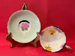 Antique Paragon Hand Decorated Mint Green Floating Bouquet Tea Cup and Saucer