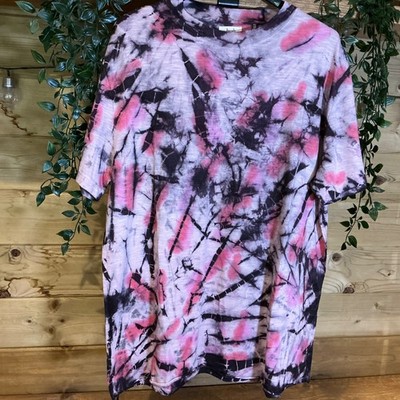 Hush Sample Pink Tie Dye Relaxed Fit Long Unstitched Hem T Shirt Size Large