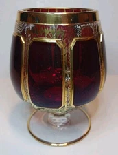 Moser Brandy Snifter Red Cabochan Crystal Glass 8 Panel Gilded 4.75” Tall