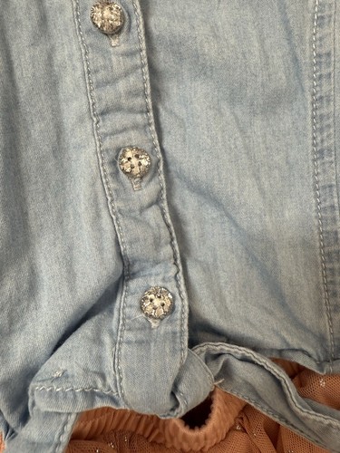 Guess Kids Girls Blue Denim Tulle Tutu Dress Peach Glitter Rhinestone Size 5 - Afbeelding 5 van 7