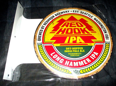 RED HOOK IPA BEER Double-Sided Imprint Metal Flange Sign #3 - NEW