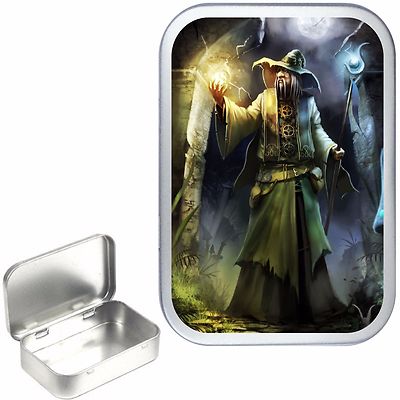 WIZARD 1oz SILVER HINGED TOBACCO TIN,50ml SEWING TIN,,PILL TIN | eBay UK