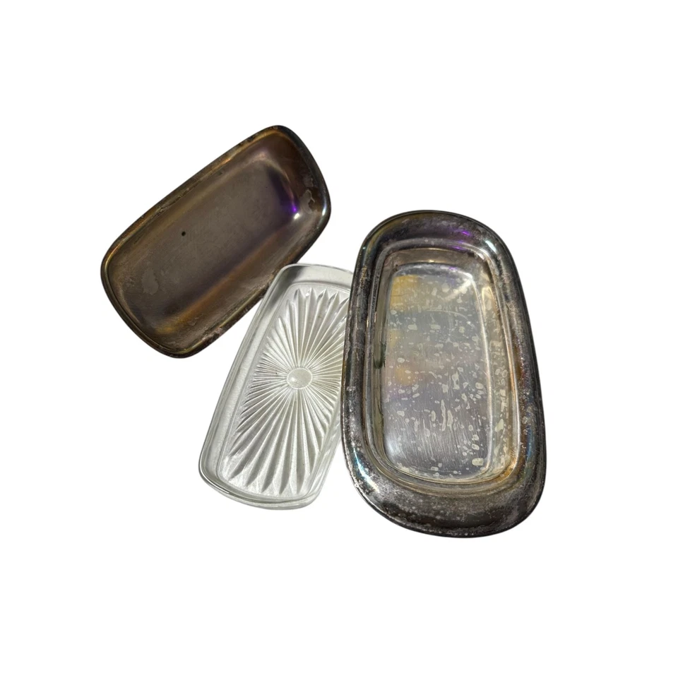 Plato de mantequilla Wm Rogers 987 inserto de vidrio prensado patrón de acabado de piña Foto 4 de 4