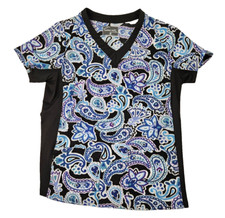 Buttersoft Stretch Scrub Top Women XS Blue Paisley Nursing Medical Dental Health