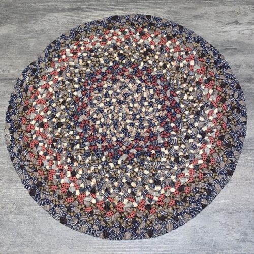 Antique Hand Braided Round Table Rug Mat Country Colors Textile 14” - Picture 1 of 7